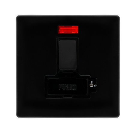 Click Definity Screwless Metal Black 13A Lockable Switched Fused Spur & Neon | SFMB852BK