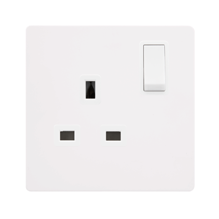 13a 1 Gang Dp Switched Safety Shutter Socket - Metal White Cover Plate - Polar White Insert