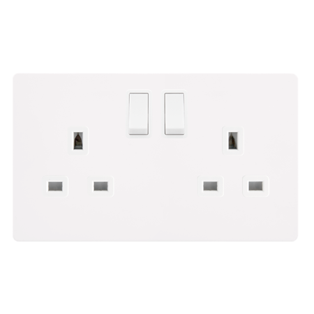 13a 2 Gang Dp Switched Safety Shutter Socket - Metal White Cover Plate - Polar White Insert