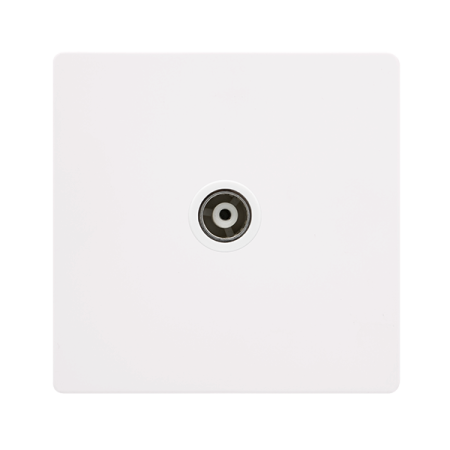 Single Isolated Coaxial Outlet - Metal White Cover Plate - Polar White Insert