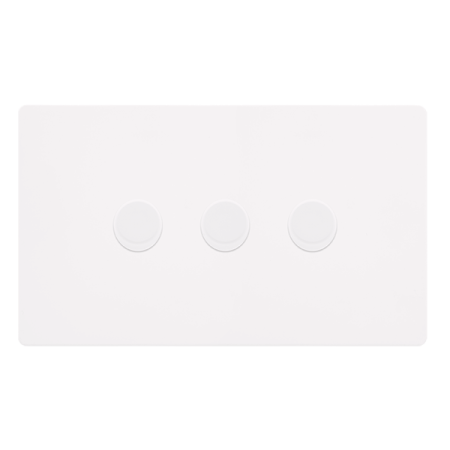 Click Definity SFMW163 Metal White Screwless 3 Gang 2 Way 100W LED Dimmer Switch