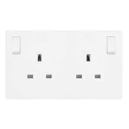 13a 2 Gang Dp Switched Safety Shutter Socket With Outboard Rockers - Metal White Cover Plate - Polar White Insert