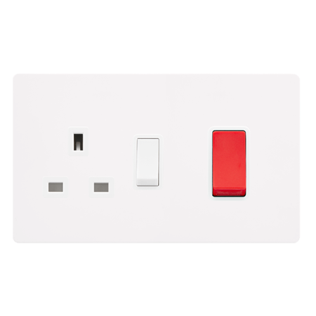 Click Definity 50a DP Cooker Switch &13A Switched Socket Metal White | SFMW204PW