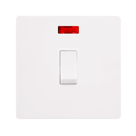Click Definity SFMW623PW Metal White Screwless 20A Double Pole Switch & Neon