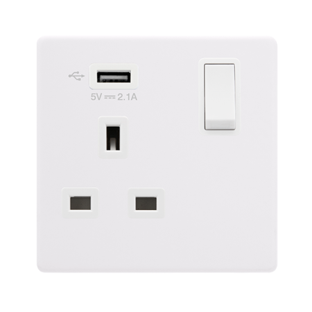 Click Definity Screwless 13A Ingot 1 Gang Switched Socket With 2.1a USB | SFPW771UPW