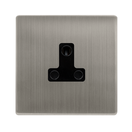5a Round Pin Socket - Stainless Steel Cover Plate - Black Insert