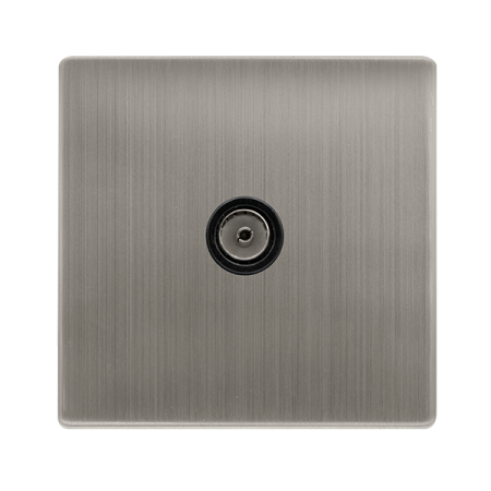Single Non-isolated Coaxial Outlet - Stainless Steel Cover Plate - Black Insert