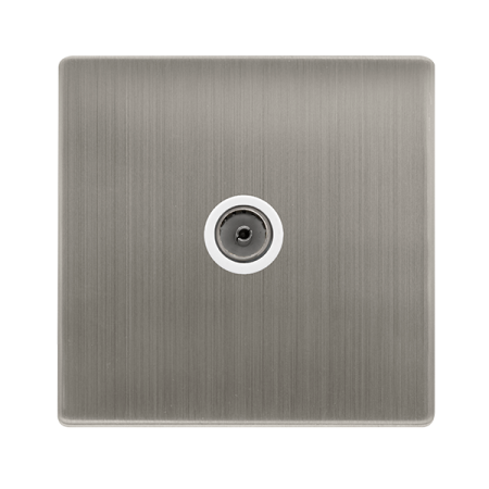 Single Non-isolated Coaxial Outlet - Stainless Steel Cover Plate - Polar White Insert