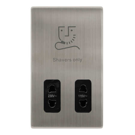 115/230v Dual Voltage Shaver Socket - Stainless Steel Cover Plate - Black Insert