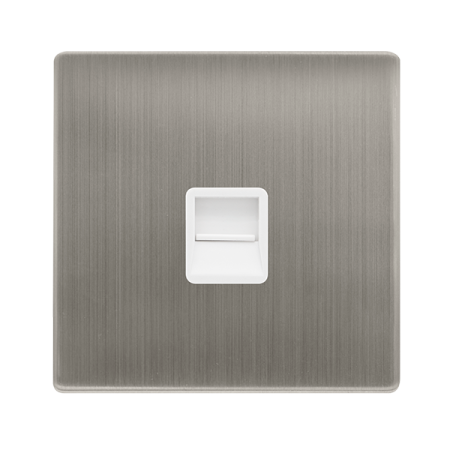 Single Telephone Master Outlet - Stainless Steel Cover Plate - Polar White Insert