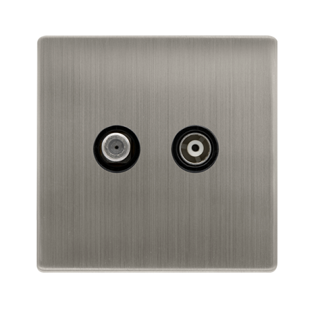 Isolated Satellite & Isolated Coaxial Outlet - Stainless Steel Cover Plate - Black Insert