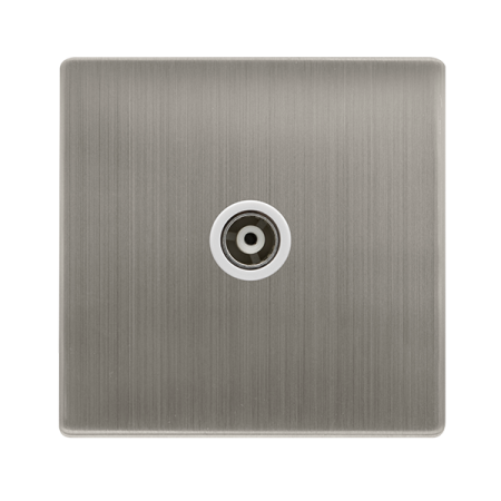 Single Isolated Coaxial Outlet - Stainless Steel Cover Plate - Polar White Insert