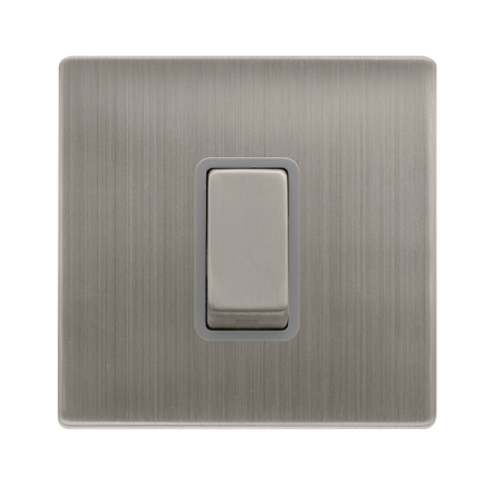 50a Ingot 1 Gang Double Pole Switch - Stainless Steel Cover Plate - Grey Insert
