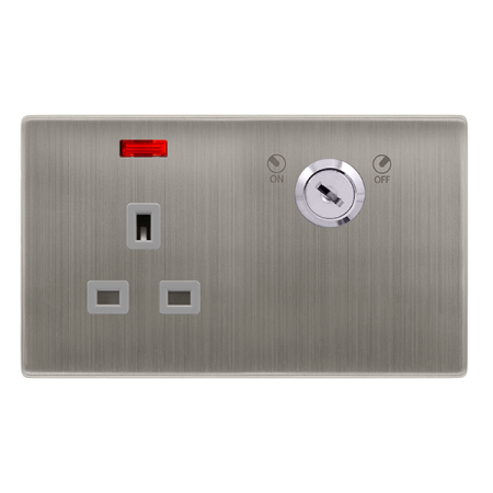 The Click Definity Screwless 13A 1 Gang DP Key Lockable Socket with Neon with Grey Insert is part of the Click Definity Complete range which provides the installer with a complete all in one solution.