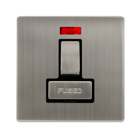 Click Definity Screwless Stainless Steel 13A Unswitched Spur & Neon Black Insert | SFSS752BK