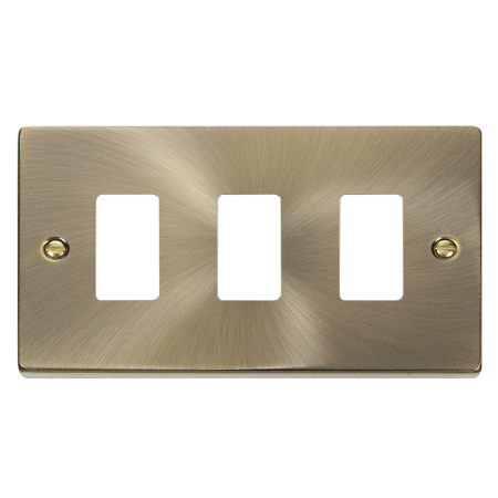 Click Deco Antique Brass 3 Gang Grid Pro Front Plate VPAB20403