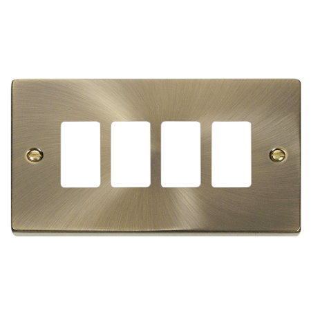 Click Deco Antique Brass 4 Gang Grid Pro Front Plate VPAB20404
