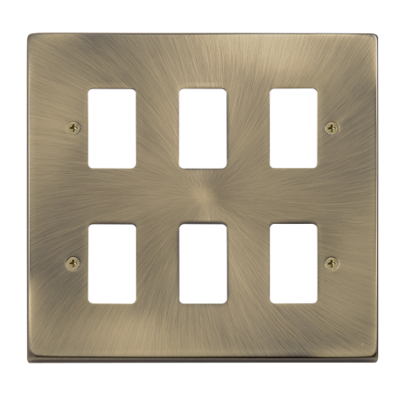Click Deco Antique Brass 6 Gang Grid Pro Front Plate?vpab20506