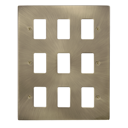 Click Deco Antique Brass 9?gang Grid Pro Front Plate?vpab20509