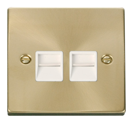 Click Deco Satin Brass Twin?secondary?telephone?socket?vpsb126wh