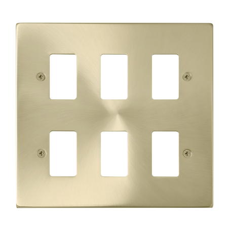 Click Deco Satin Brass 6?gang Grid Pro Front Plate?vpsb20506