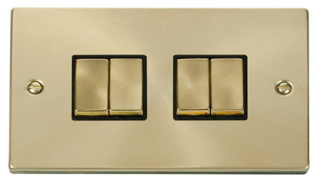Click Deco Satin Brass 4 Gang 2 Way Ingot Switch Vpsb414bk