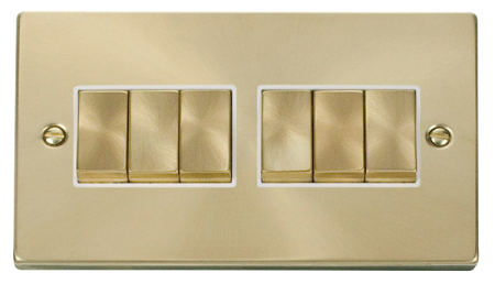 Click Deco Satin Brass 6 Gang 2 Way Ingot Switch Vpsb416wh