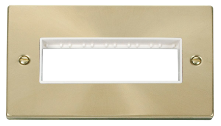 Click Deco Satin Brass 2?gang Plate 6 In-line Aperture Vpsb426wh