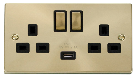 Click Deco Satin Brass Usb Double?switched Socket Vpsb570bk
