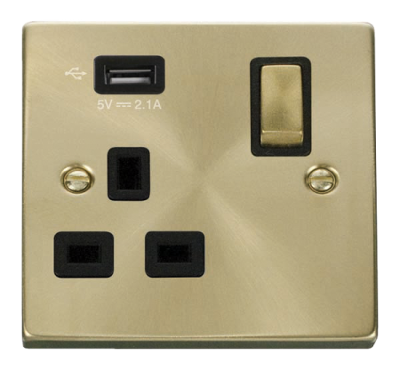 Click Deco Satin Brass Usb Single Switched Socket Vpsb571ubk