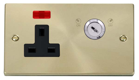 Click Deco Satin Brass 13a Key Lockable Socket Neon Vpsb675bk