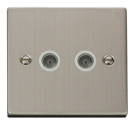 Click Deco Stainless Steel Twin Coax Socket White Insert | Vpss066wh