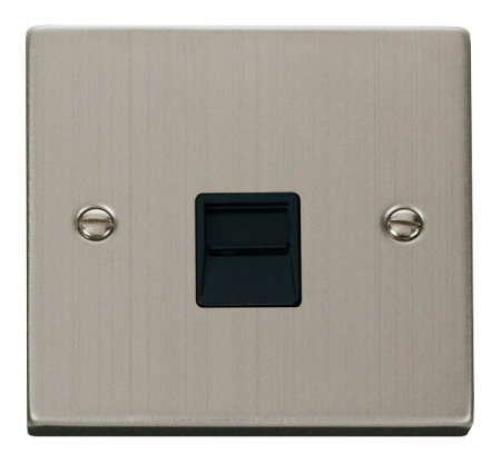 Click Deco Stainless Steel Master Telephone Socket Black Insert | Vpss120bk