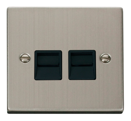 Click Deco Stainless Steel Twin Master Telephone Socket Black Insert | Vpss121bk