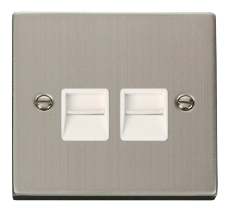 Click Deco Stainless Steel Twin Master Telephone Socket White Insert | Vpss121wh