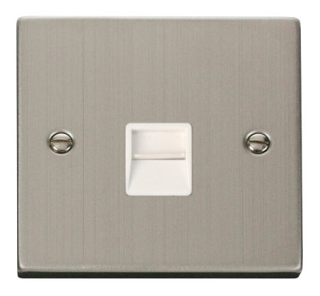 Click Deco Stainless Steel Secondary Telephone Socket White Insert | Vpss125wh