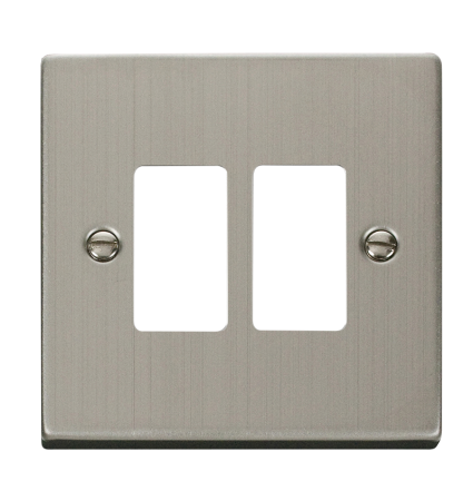 Click Deco Stainless Steel 2 Gang Grid Pro Front Plate VPSS20402