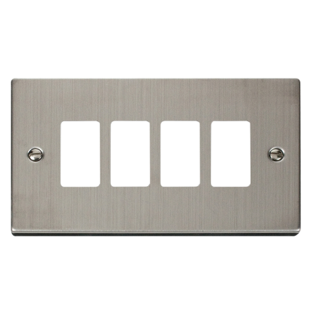 Click Deco Stainless Steel 4 Gang Grid Pro Front Plate VPSS20404