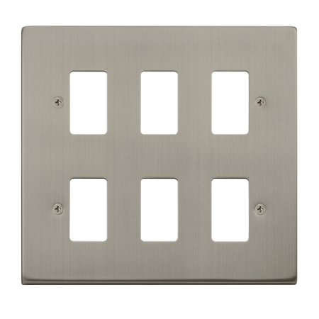 Click Deco Stainless Steel 6 Gang Grid Pro Front Plate VPSS20506