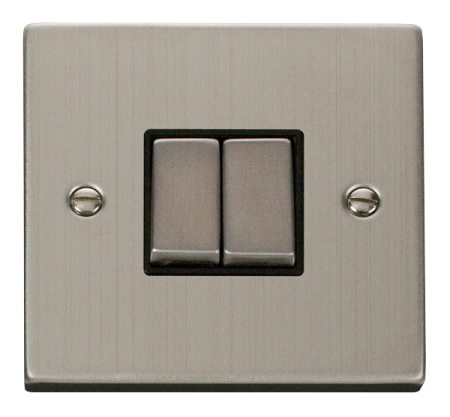 Click Deco Stainless Steel 2 Gang 2-way Light Switch Black Insert | Vpss412bk