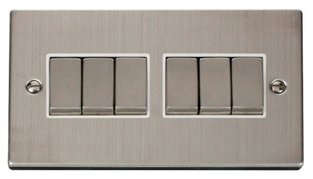 Click Deco Stainless Steel 6 Gang 2-Way Light Switch White Insert | VPSS416WH