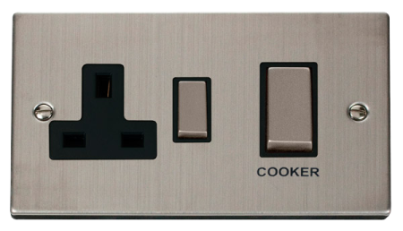 Click Deco Stainless Steel 50a Dp Cooker Switch & 13a Socket Black Insert | Vpss504bk