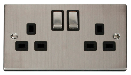 Click Deco Stainless Steel Double 13A Socket Black Insert | VPSS536BK