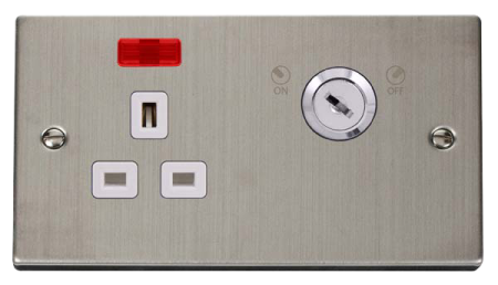 Click Deco Stainless Steel 13A DP Lockable Socket White Insert | VPSS655WH