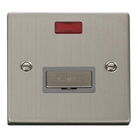 Click Deco Stainless Steel Single 13a Unswitched Spur & Neon Grey Insert | VPSS753GY