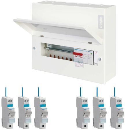 Hager 8 Way Main Switch Populated Consumer Unit + Surge Protection | VML108SPDRKLOAD