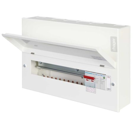 Hager 12 Way Main Switch Consumer Unit + Surge Protection Round Knockouts | VML112SPDRK