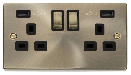 Click Deco Antique Brass Twin USB Double Socket | VPAB580BK