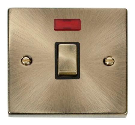 Click Deco Antique Brass 20A Double Pole Switch + Neon | VPAB723BK