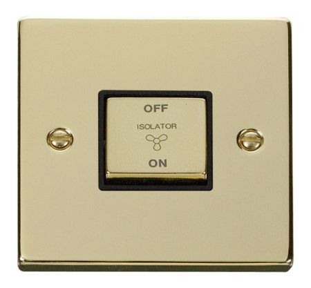 Click Deco Ingot Polished Brass 3 Pole Fan Isolation Switch Black Insert VPBR520BK